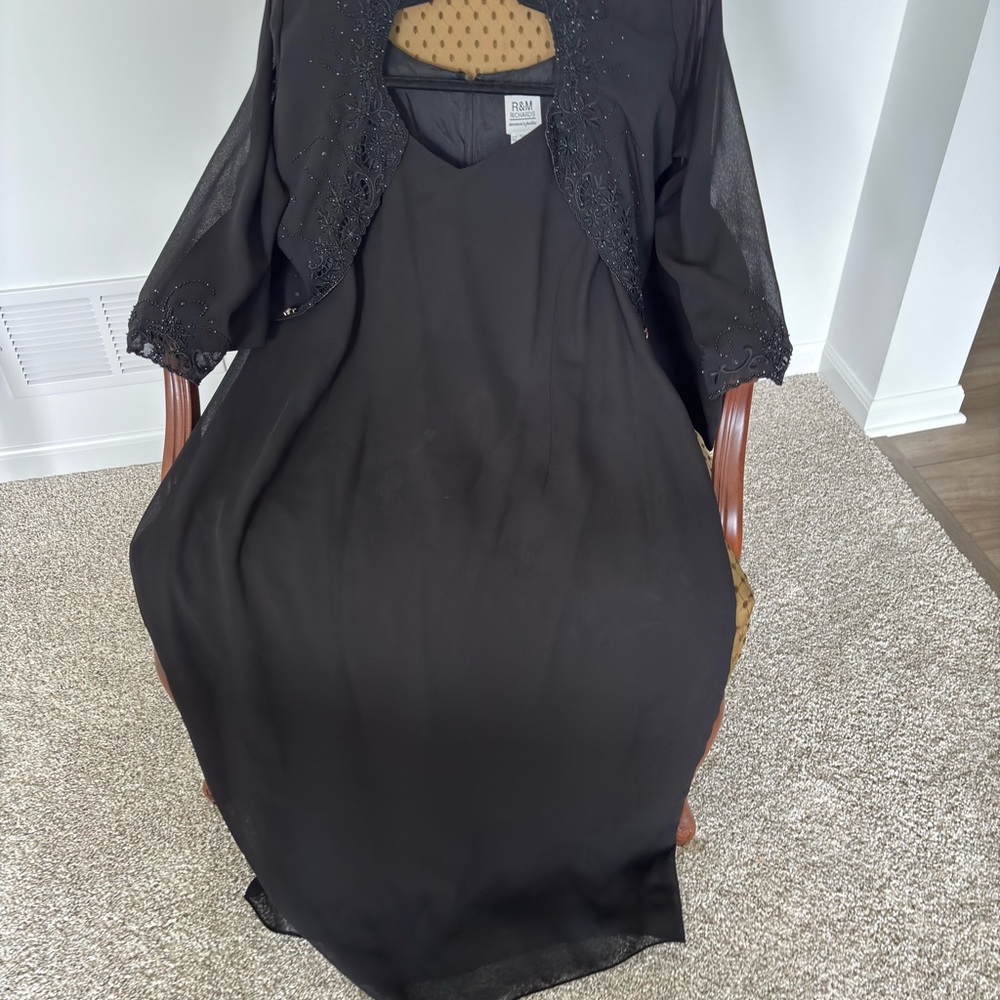 R&M Richards Black Long Sleeve Dress with Sheer Details